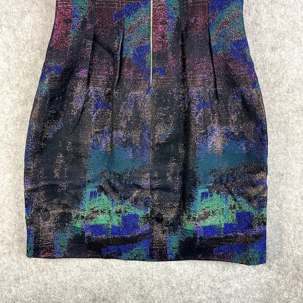 Lela Rose Shift Dress Womens 10 Black Metallic Silk Lined Pleated Cocktail Party - Picture 15 of 16